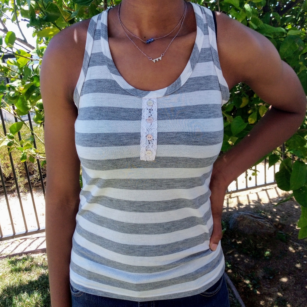 Chloe K gray striped tank top